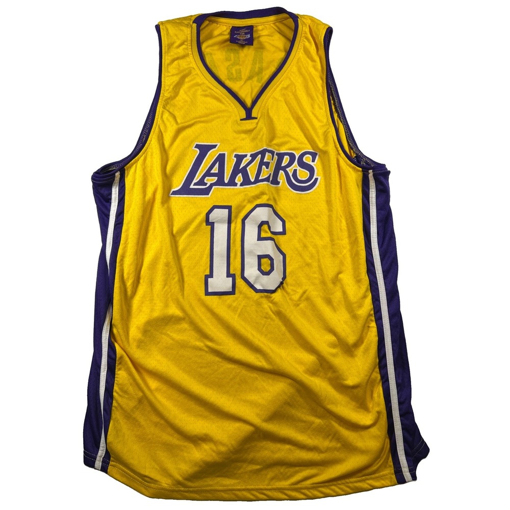 Los Angeles Lakers Jersey Gasol 16 Mens XL Basketball Gold Purple Yellow Hoops